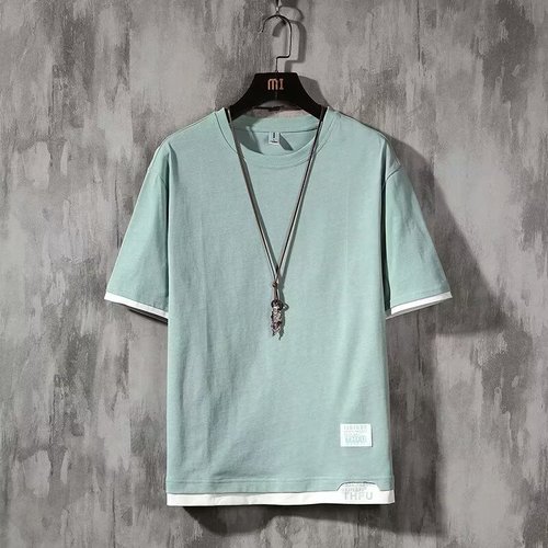 Men's Summer Short Sleeve T-Shirt, Japanese Style Simple Men's Clothing, Casual Matchy Matchy Trendy Cotton Pseudo-Bifurcated Half-Sleeve Top