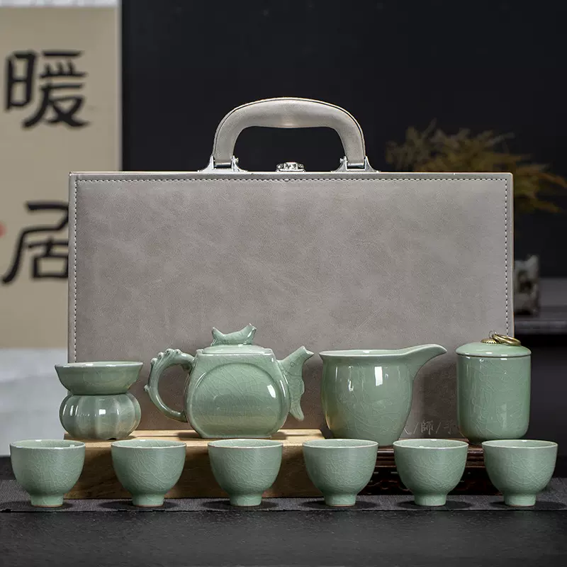汝窑哥窑茶具套装家用整套礼盒现代陶瓷茶杯茶壶泡茶加LOGO伴手礼