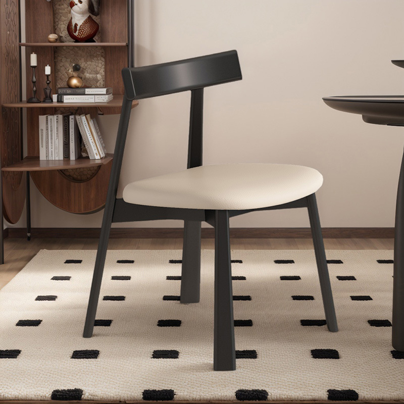 Silla de comedor de madera maciza nórdica, tela de lino y algodón para el hogar, estilo retro, silla trasera de cuero de microfibra, mesa y silla de comedor de hotel, taburete