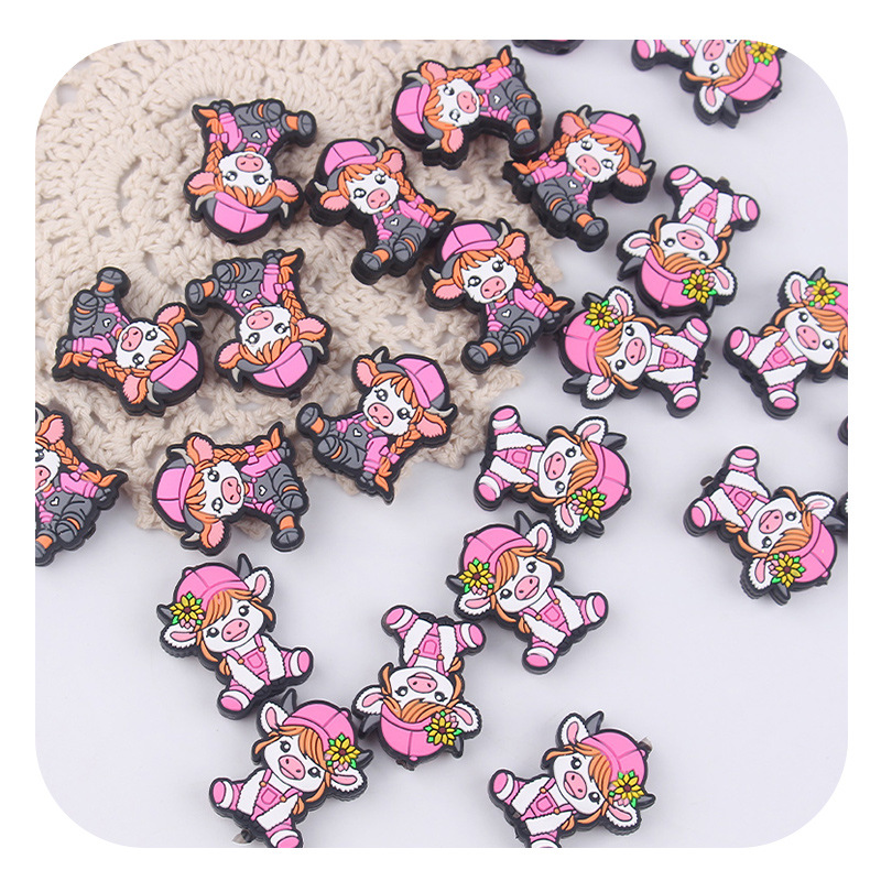 Nuevos artículos para madres y bebés animales de dibujos animados bueyes cuentas de silicona creativas DIY tetas cadena de pulseras juguetes accesorios de goma de techo