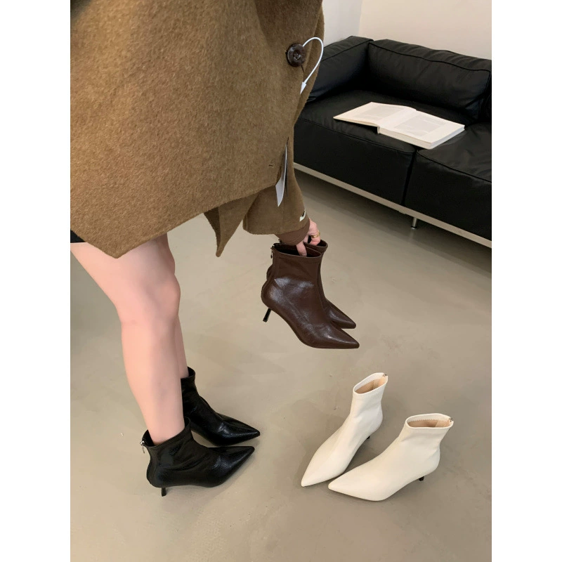Ботинки на высоком каблуке женский 2024 осень-зима и голые ботильоны мягкие кожаные каблуки