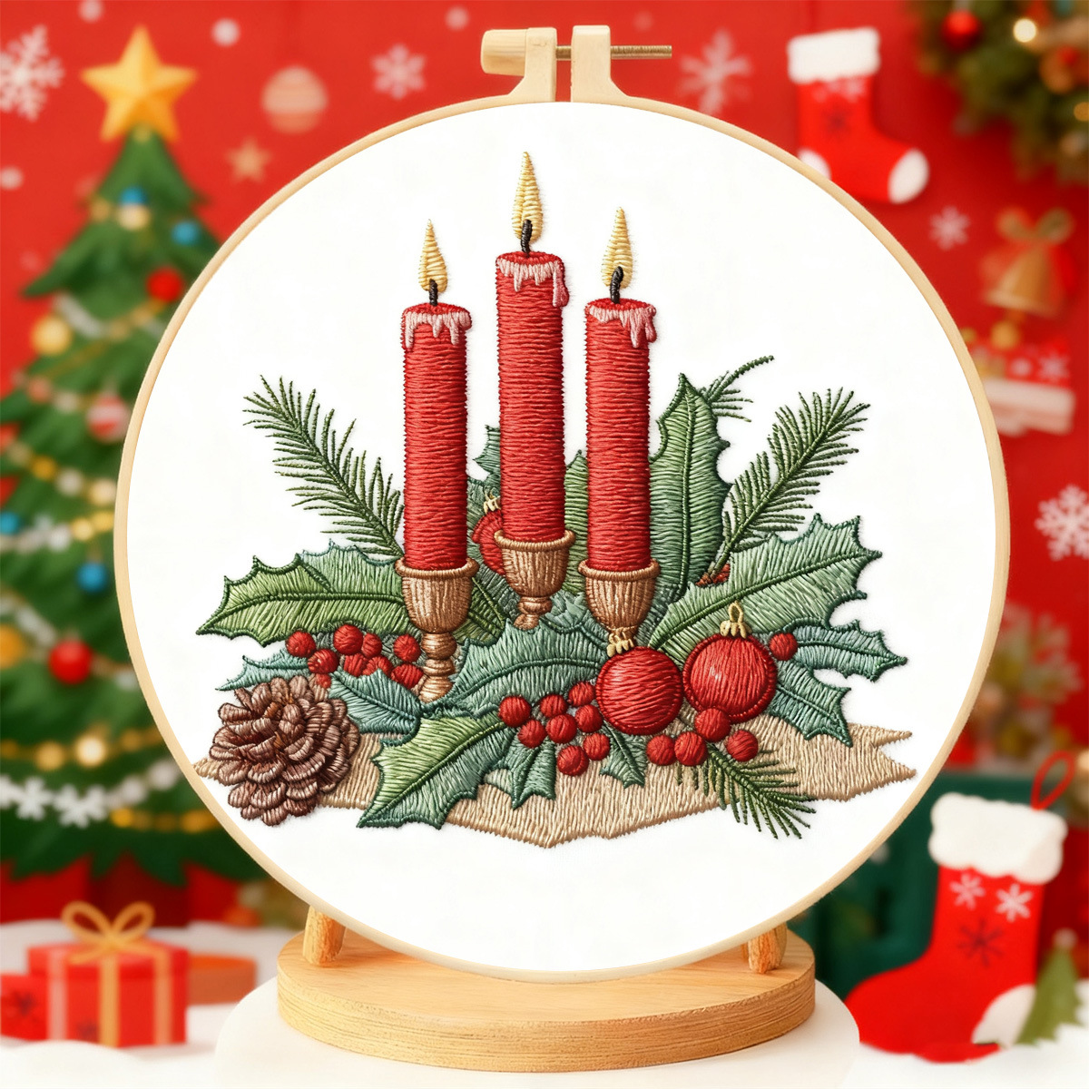 Nuevos productos transfronterizos vela de fruta roja de Navidad set de bordado de plantas Inglés fábrica de regalos de Navidad al por mayor