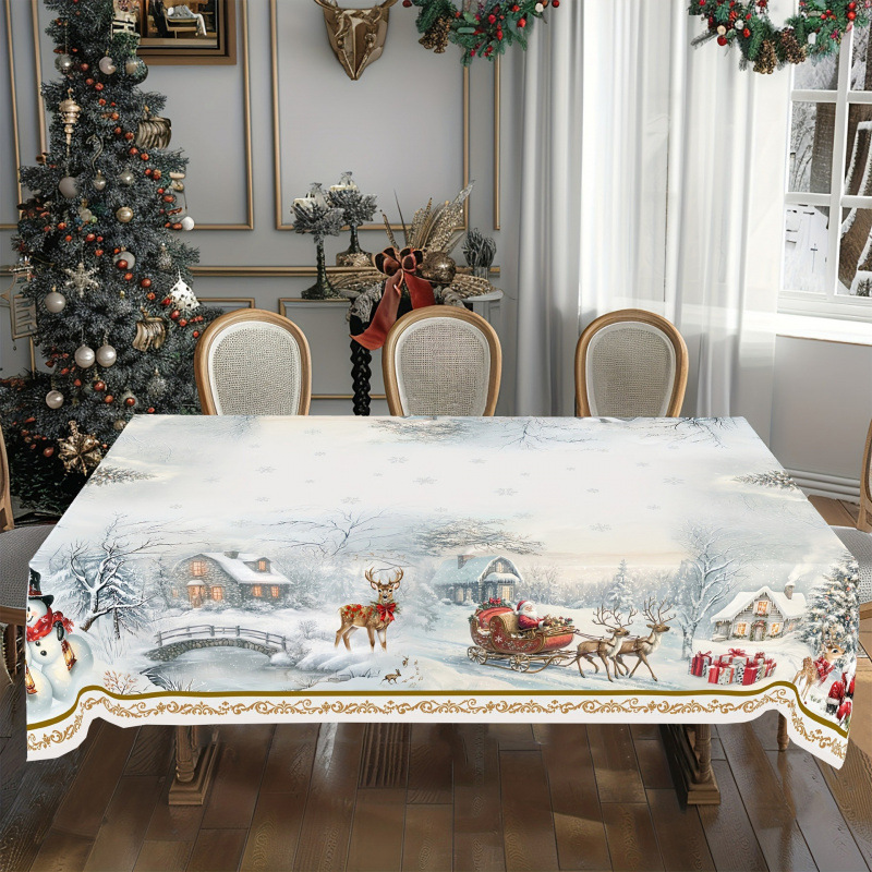 Nuevo manto de mesa de Navidad árbol de Navidad muñeco de nieve alce impresión digital manto de mesa transfronteriza amazónica decoración festiva image 9