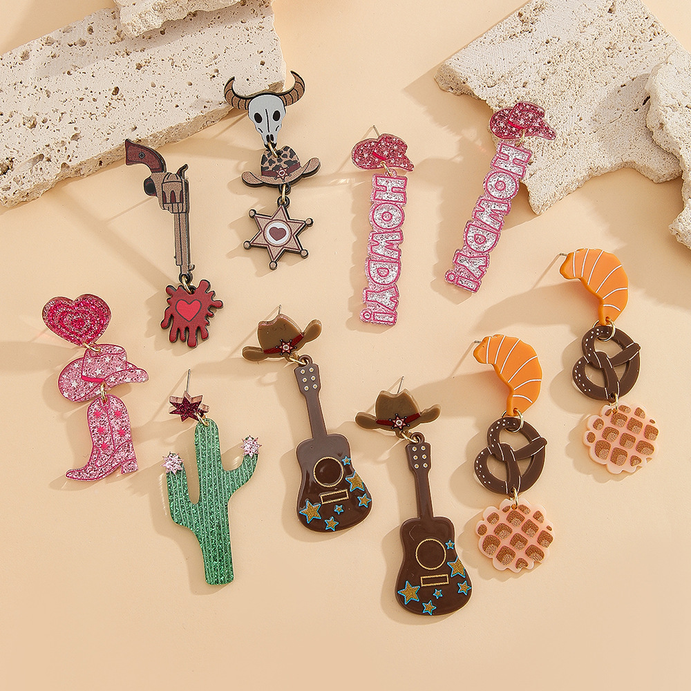 Daily, Shopping Occasion 1 Pair Vintage Style Cowboy Style Cactus Letter Horns Polishing Arylic Drop Earrings