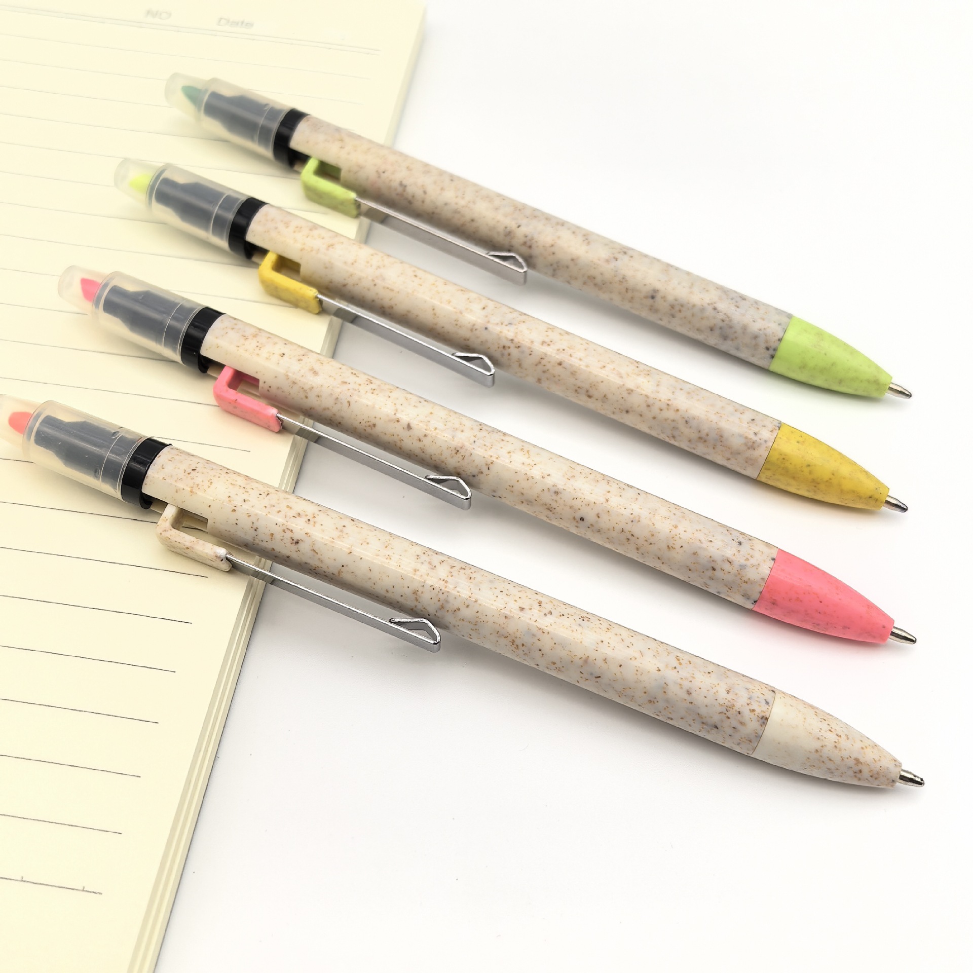 Bolígrafo publicitario de promoción bolígrafo de paja al por mayor ecológico personalizable logotipo de doble cabeza resaltador regalos bolígrafo atómico