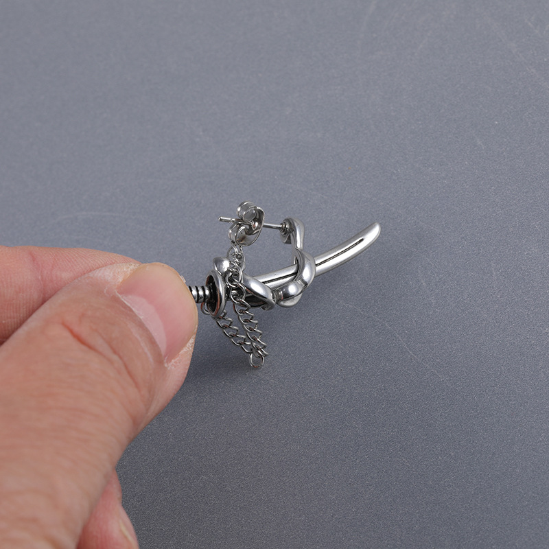 Fashion Geometric Cross Sword Chain Men's Titanium Steel Earrings display picture 5