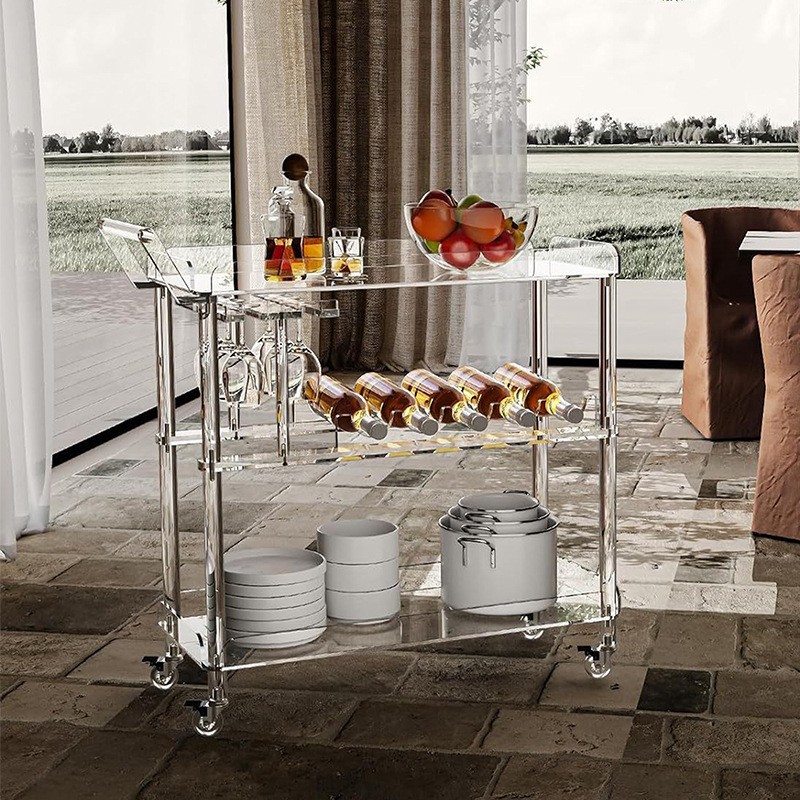 亚克力推车酒吧ktv置物推车亚克力西餐厅高级红酒推现代简约轻奢