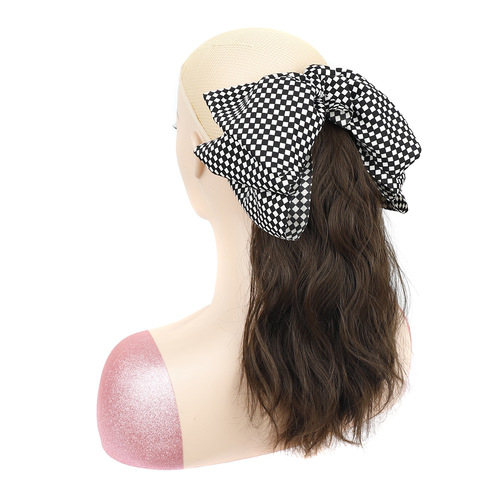 Wig ponytail female big bow clip curly hair high ponytail chemical fiber water ripple mid-length small clip ponytail