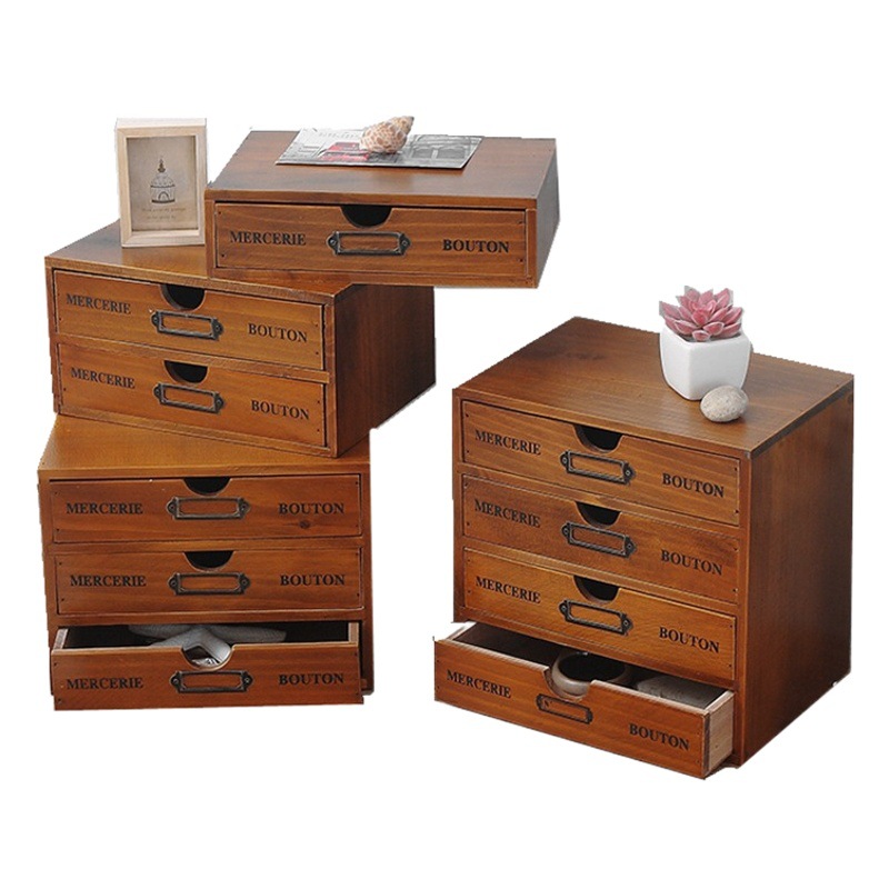 Organizador de almacenamiento de escritorio de oficina de madera sólida caja de madera zakka cajón de múltiples capas dormitorio caja de almacenamiento de cosméticos