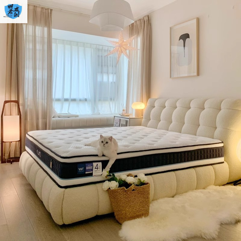 Double Bed Large Bed Cream Style Light French Marshmallow Fabric Bed Modern White Master Bedroom Bedroom Cashmere
