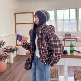 韩系学院风格连帽羽绒棉服短款女冬季小个子宽松保暖棉衣棉袄