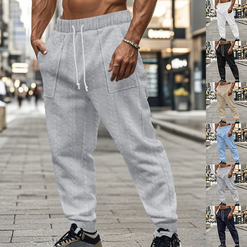 Amazon Cross-Border Autumn and Winter American Retro Heavyweight Men's Casual Loose Knit Jacquard Sports Jogging Sweatpants Men