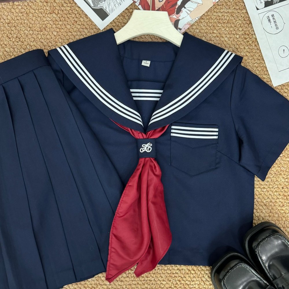 Dark blue three-piece JI uniform, authentic navy sailor suit, basic college-style set, original Japanese design