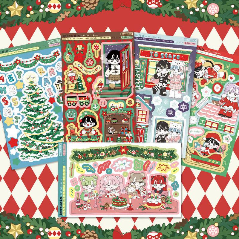 [Christmas stickers] ins cartoon girl 6 landscape stickers Q version little character stickers diy Journal material decoration