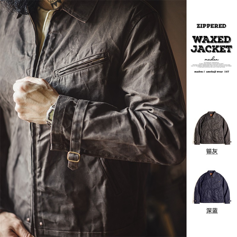 Maden Workwear American Retro Fourth Generation Canvas Oil Wax Jacket Amekaji Tough Guy Zipper Short Jacket for Men Spring Maden Workwear American Retro Fourth Generation Canvas Oil Wax Jacket Amekaji Tough Guy Zipper Short Jacket for Men Spring