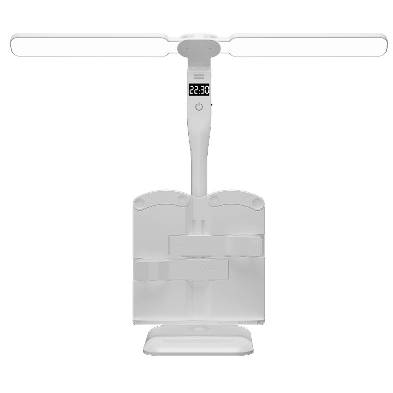 Lámpara de mesa con reloj, LED, protección para los ojos, lámpara de mesa para estantería, estudio, dormitorio, protección de la visión, lámpara de lectura para niños, uso doméstico