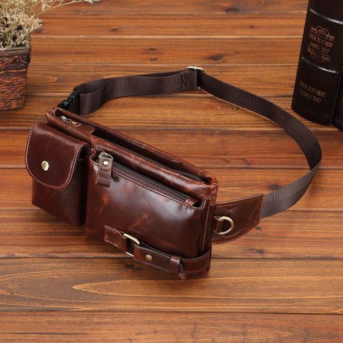 Korean style men's waist bag, outdoor sports multi-functional waist and chest bag, first layer cowhide leather retro men's bag wholesale