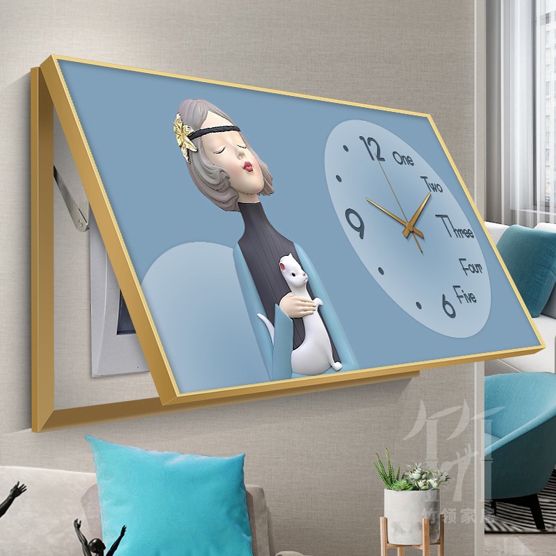 Niña nórdica caja de medidor pintura decorada sin agujeros de perforación de tapa de encendido interruptor de alimentación caja de interruptor con reloj colgar pintura