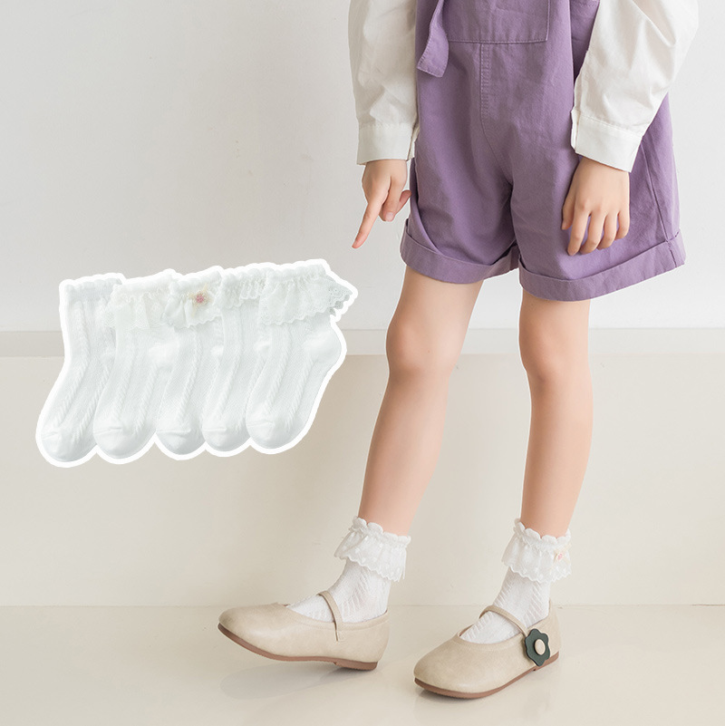 breathable lace cute children's summer knee socks with bow