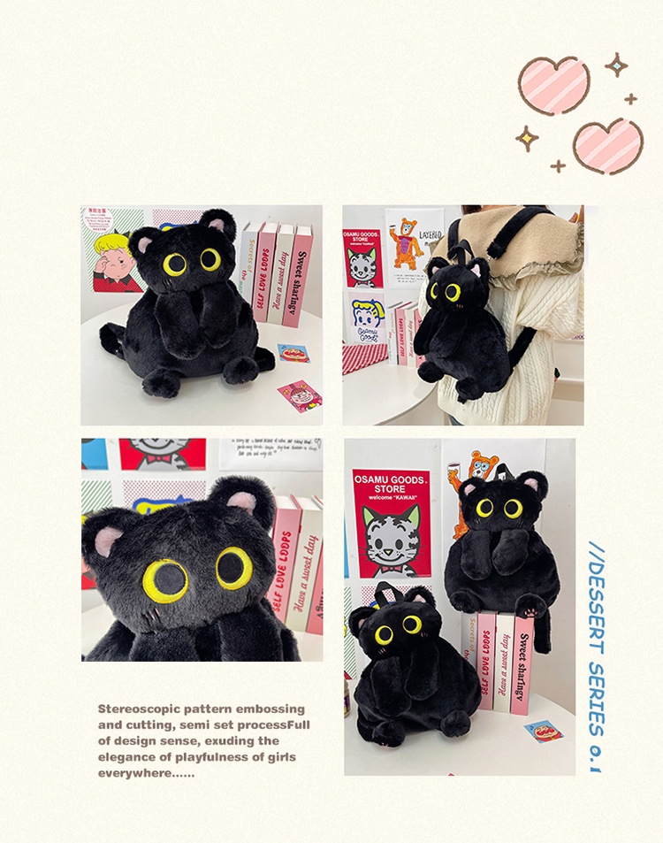Women's Girl'S Plush Cat Cute Plush Oval Zipper Functional Backpack display picture 9