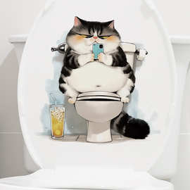 卡通萌趣黑色小猫咪马桶贴浴室卫生间坐马桶上的猫装饰墙贴 33484