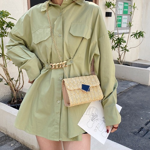  Summer New Fashion Trend Grass-Woven Bag Stylish Single-Shoulder Crossbody Bag for Women Korean Version Chain Small Square Bag