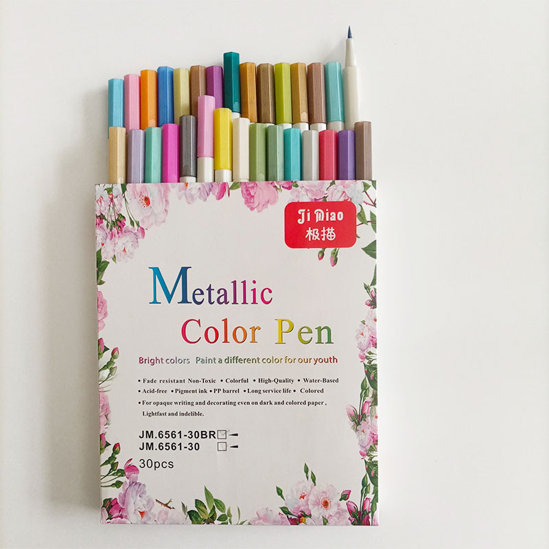 Pluma de metal 30 colores traje marcador a base de agua pluma suave cabeza de dibujos animados diario álbum acuarela pluma de graffiti de cartón negro pluma