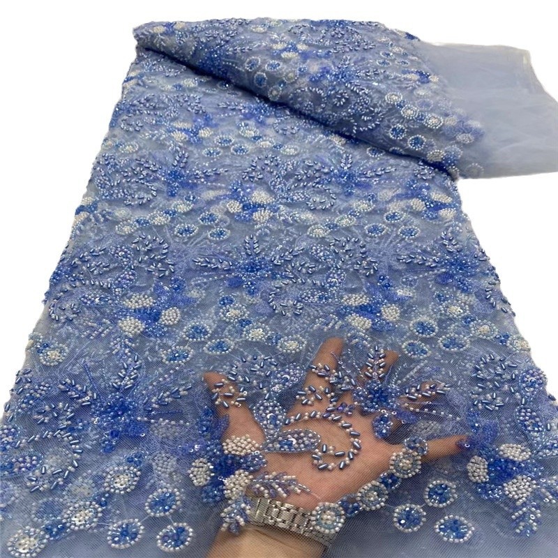 非洲婚纱礼服连衣裙时装珠管面料亮片珠管绣满幅多色高端时尚布料