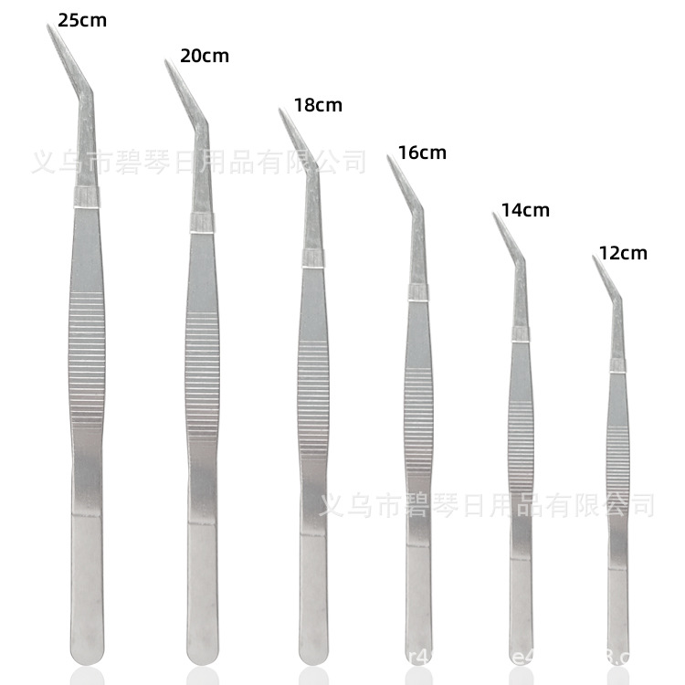 不锈钢敷料弯头/直头镊子 精制园艺镊子造景夹子加厚加长带齿镊子