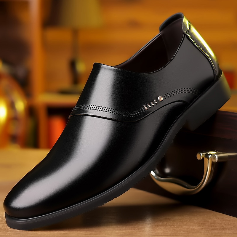 2026 Men's Business Leather Shoes, Versatile and Fashionable Formal Men's Shoes, Slip-On Perforated Shoes, Breathable Leather Sandals