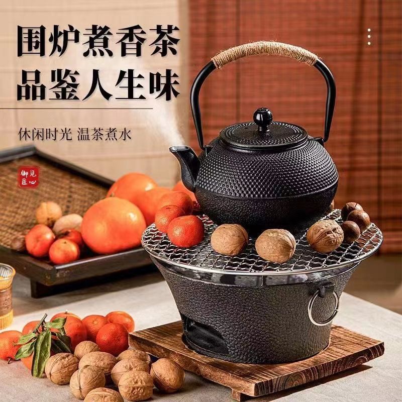 Horno de carbón de hierro fundido, horno de barbacoa para hacer té, horno de carbón para hacer té, brasero al aire libre, olla caliente, horno de interior para el hogar