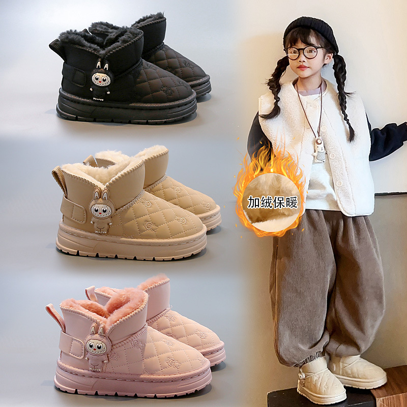 Fashionable Labubu Baby Girl Snow Cotton 2025 Winter Popular Boys' Short Boots Soft Sole Non-Slip Children's Cotton Shoes
