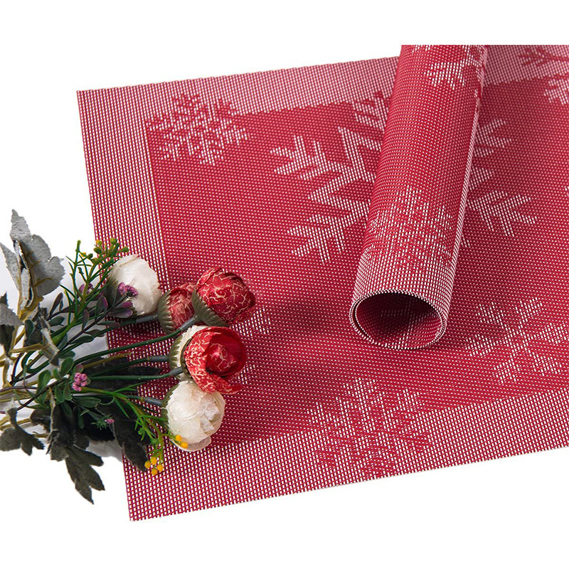 Navidad copo de nieve placemat estilo europeo PVC tejido montaña estera de mesa estera de aislamiento transfronteriza al por mayor imprimible LOGO
