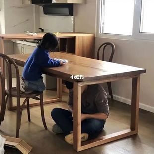 All Solid Wood Mobien Household Dining Table Ash Wood Solid Wood Dining Table Simple High-end Light Luxury Long Book Table for Living Room