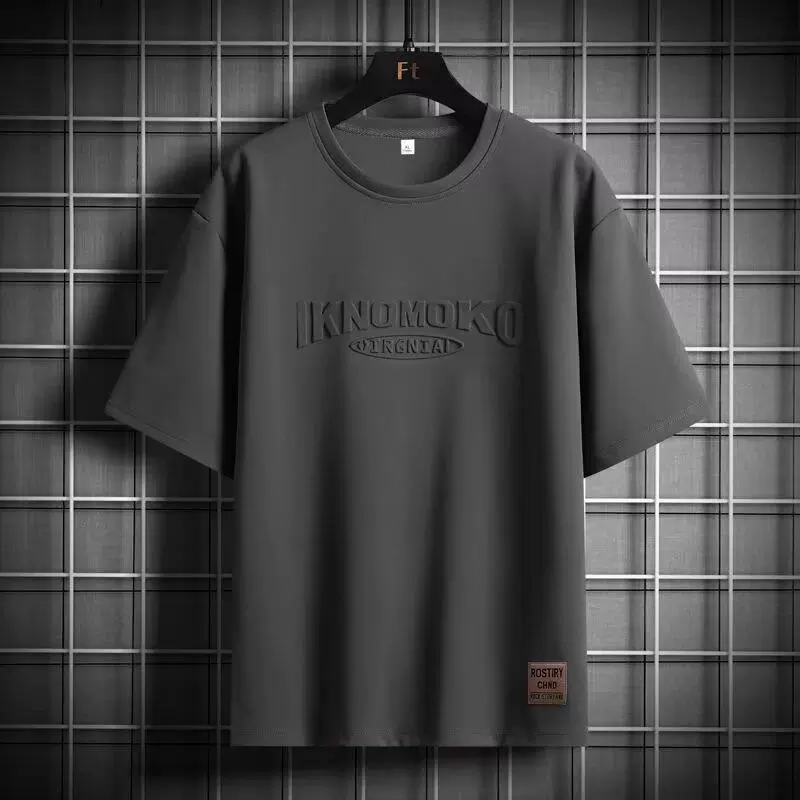 2024 Мужская тонкая тонкая стальная печать с короткими рукавами с круглым вырезом