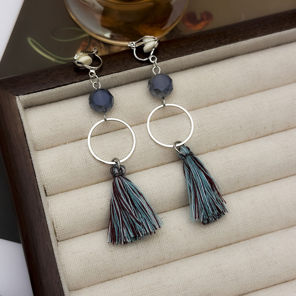 Pendientes de borla larga retro de estilo chino sin orejas perforadas Pendientes de lujo ligero de alta gama Pendientes de nicho de estilo étnico