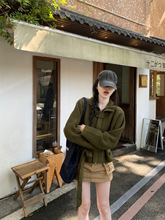 2025新款复古墨绿色立领系带毛衣开衫女装秋冬小众气质百搭针织衫