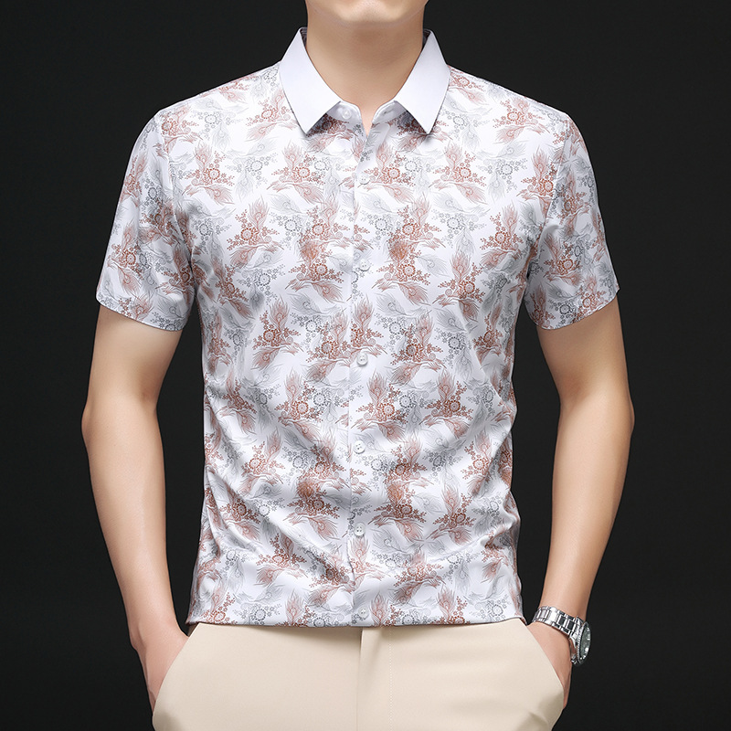 Fully Seamless Printed Lapel Short-Sleeved 2026 Summer New Fashion Casual Loose Men's Shirt Versatile Top