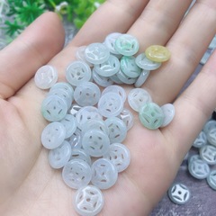 A品天然翡翠ボタン金銭玉10mm散珠平形抜き玉器diy部品工場直販