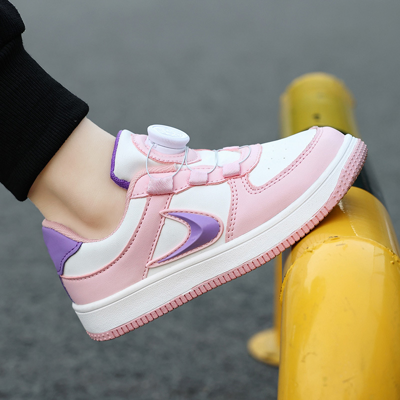 Girls Shoes sneaker Spring and Autumn 2024 New Leather Waterproof Large Children's Board Shoes Boys White Shoes Swivel Buckle