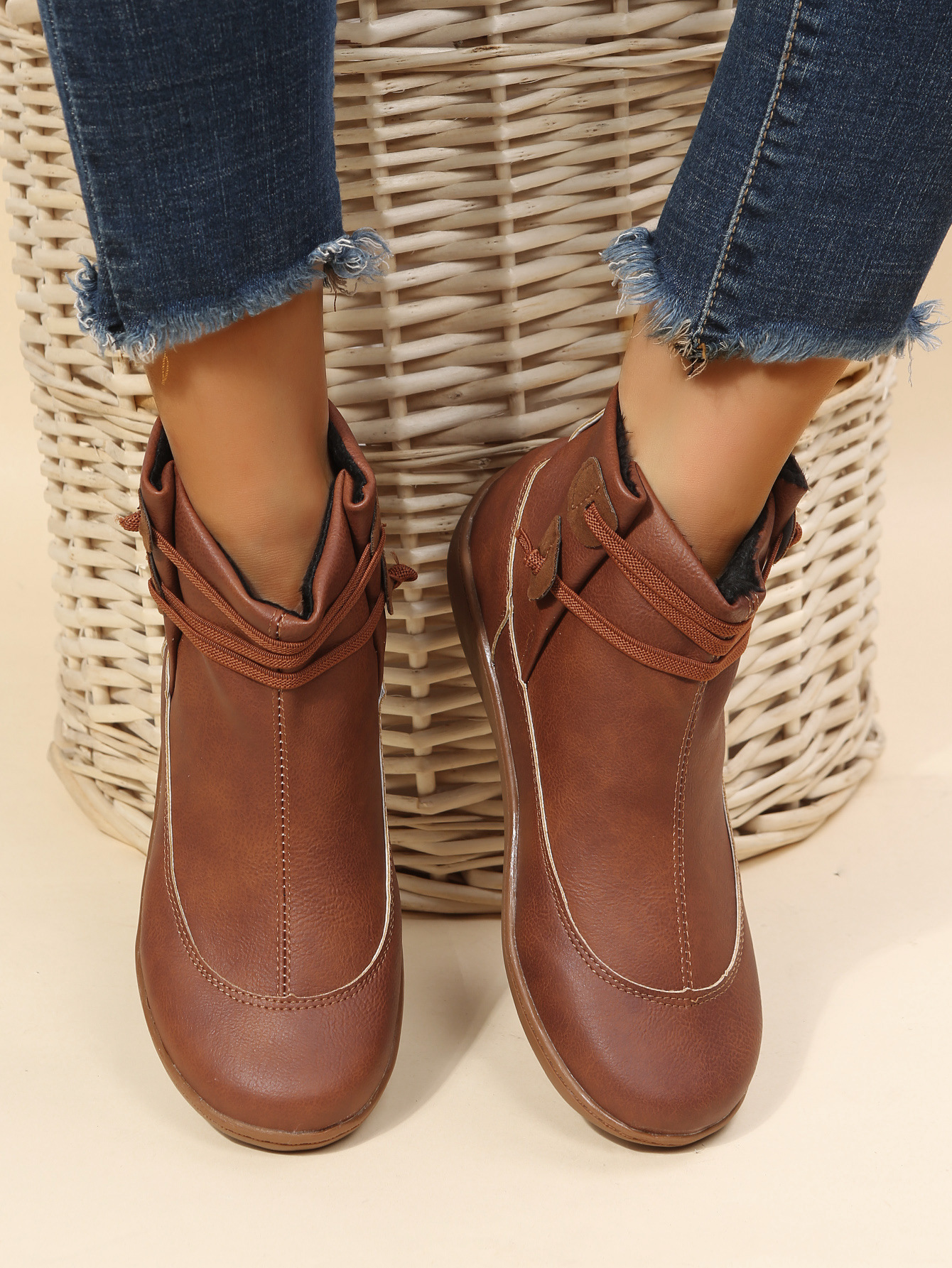 New large-size short tube women's flat solid color women's boots_voghion.com