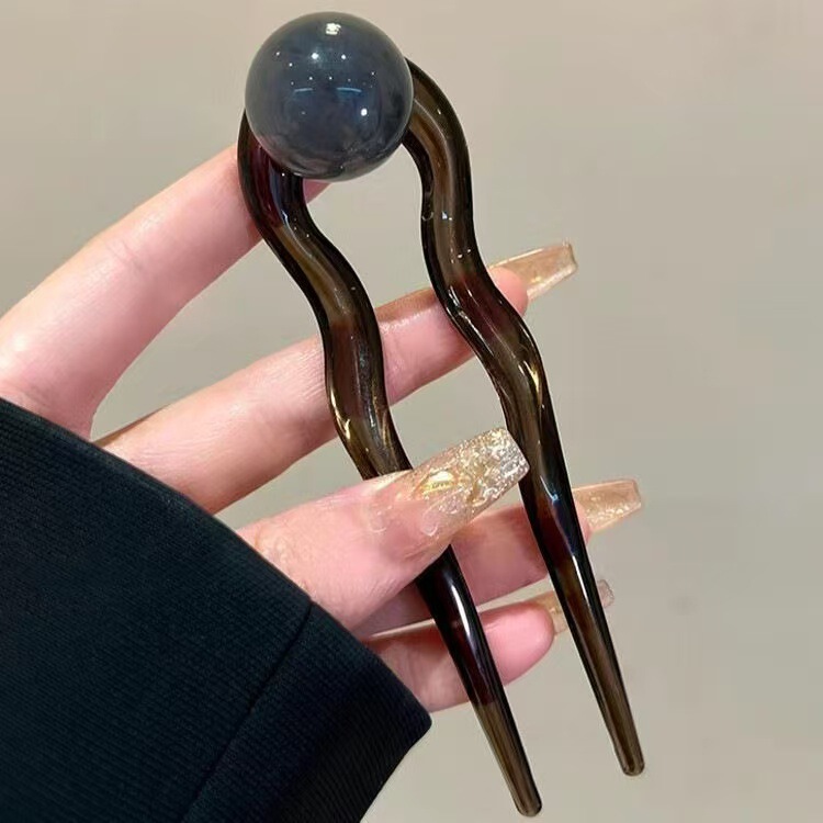 新款花朵猫咪椰椰冻圆球简约珠珠u型发簪亚克力簪子盘发头饰发夹|undefined