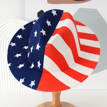跨境男女款秋冬英伦爵士帽 美国国旗毛呢水滴礼帽 平檐帽节日表演