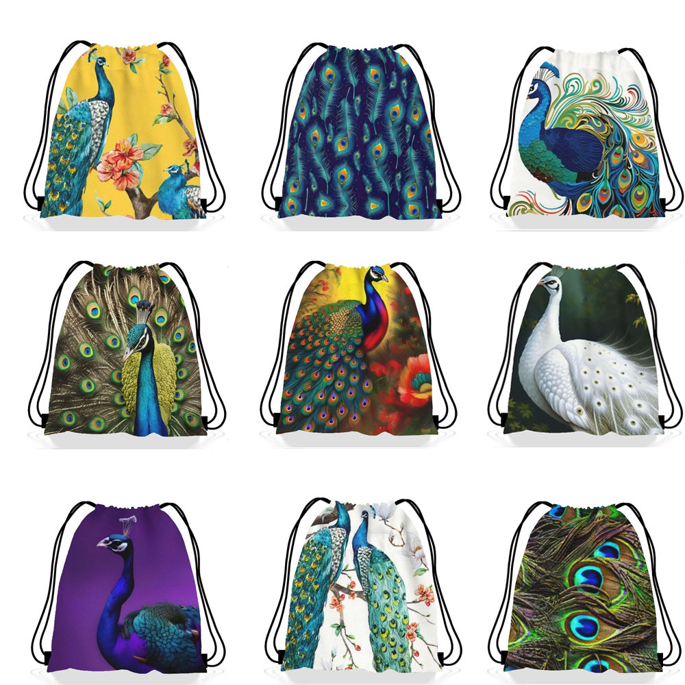 孔雀束口袋      孔雀儿童生日派对抽绳双肩背包袋便携收纳袋跨境