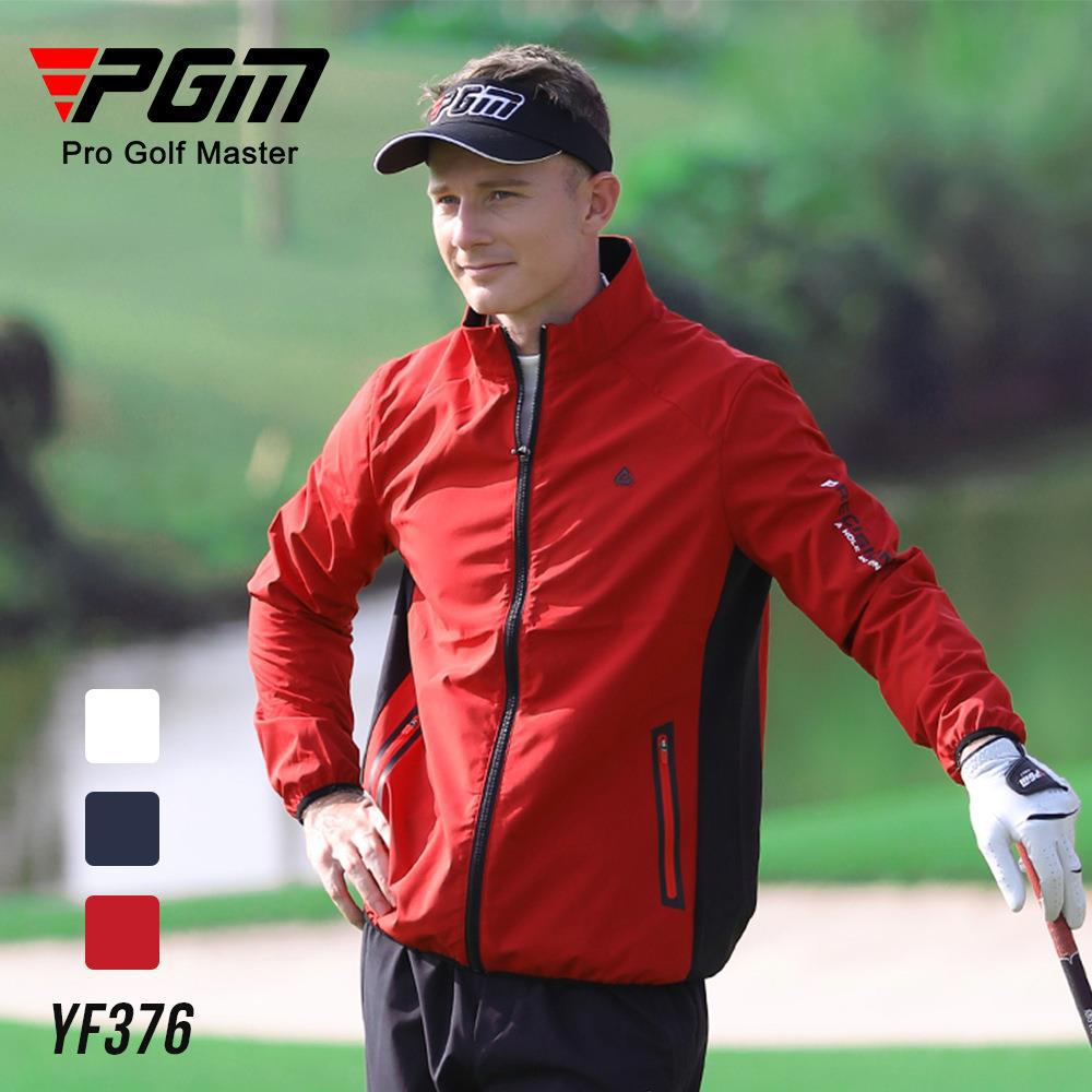 Áo khoác chống gió nam dài tay PGM Golf – thiết kế cổ đứng, nhẹ thoải mái — YF376 Áo khoác nam dài tay màu xanh nước biển, YF376 Áo khoác nam dài tay màu trắng, YF387 Áo khoác dây kéo dài tay nam màu trắng, YF376 Áo khoác nam dài tay màu đỏ