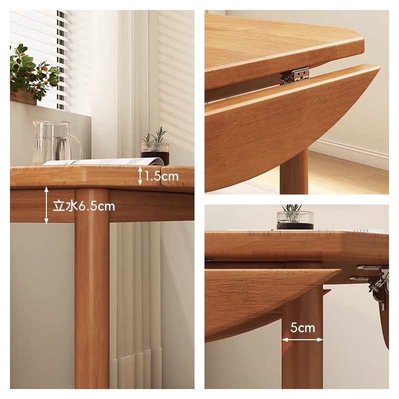 Mesa de comedor redonda plegable de madera sólida para el hogar, mesa de comedor cuadrada retráctil y silla combinada de mesa de comedor de madera de cerezo