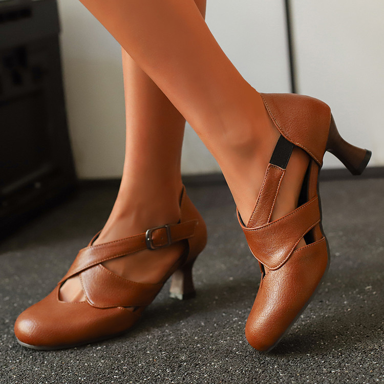 European and American Independent Station Cross-Border Export Large Size Women's High-Heeled Sandals Dress Women's Shoes Round Toe Retro Dinner Dance Shoes