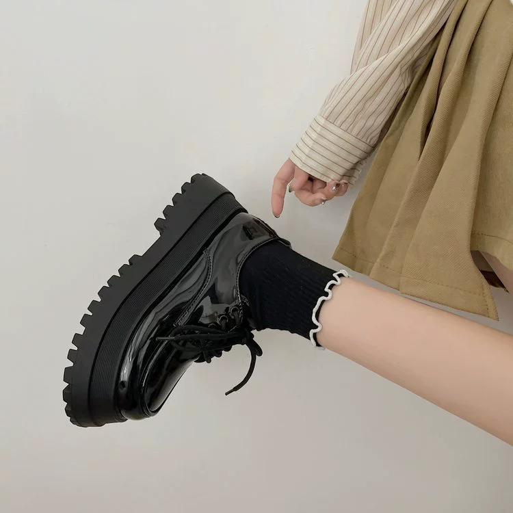 Резиновые лоферы на платформе, женские однослойные туфли на толстом каблуке, новинка 2023 года, в студенческом стиле, Повседневная универсальная британская кожаная обувь, женская обувь