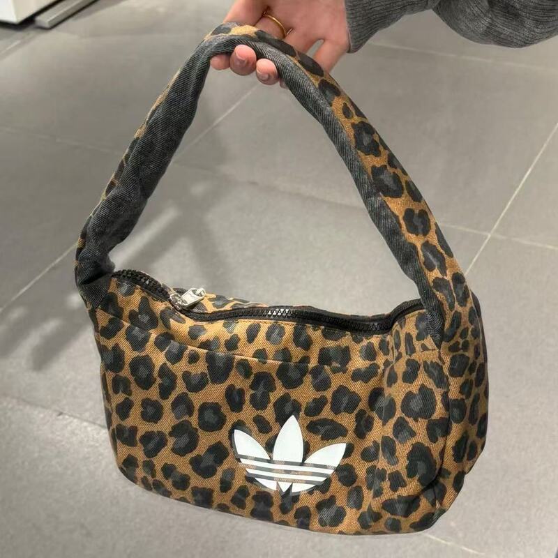 2026 New Adidas Trefoil Leopard Print Versatile Trendy Canvas Bag Underarm Bag Fashionable Shoulder Crossbody Bag