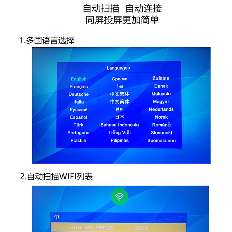 跨境koogold无线投屏器同屏器 播放器手机熄屏推送电视机投屏神器